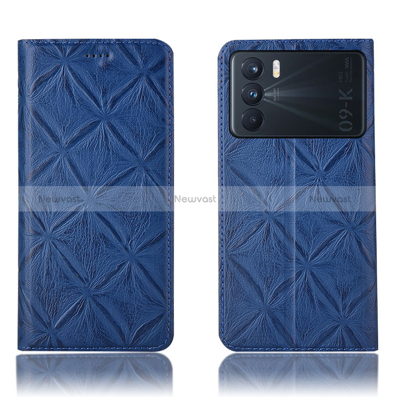 Leather Case Stands Flip Cover Holder H19P for Oppo K9 Pro 5G Blue