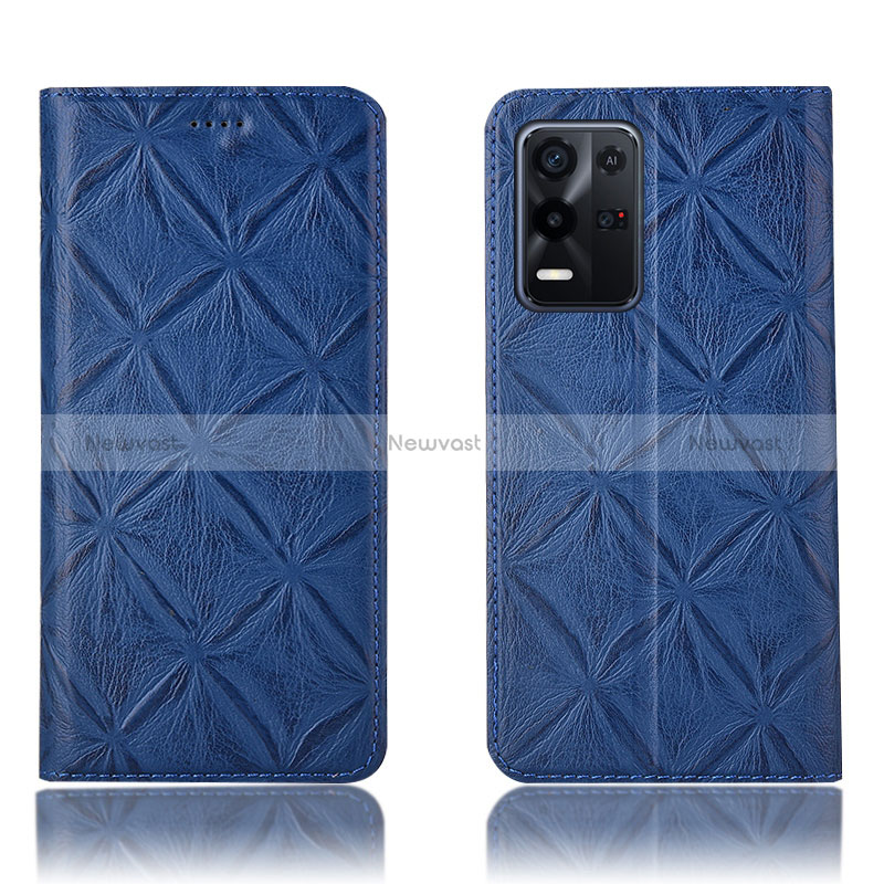 Leather Case Stands Flip Cover Holder H19P for Oppo K9X 5G Blue