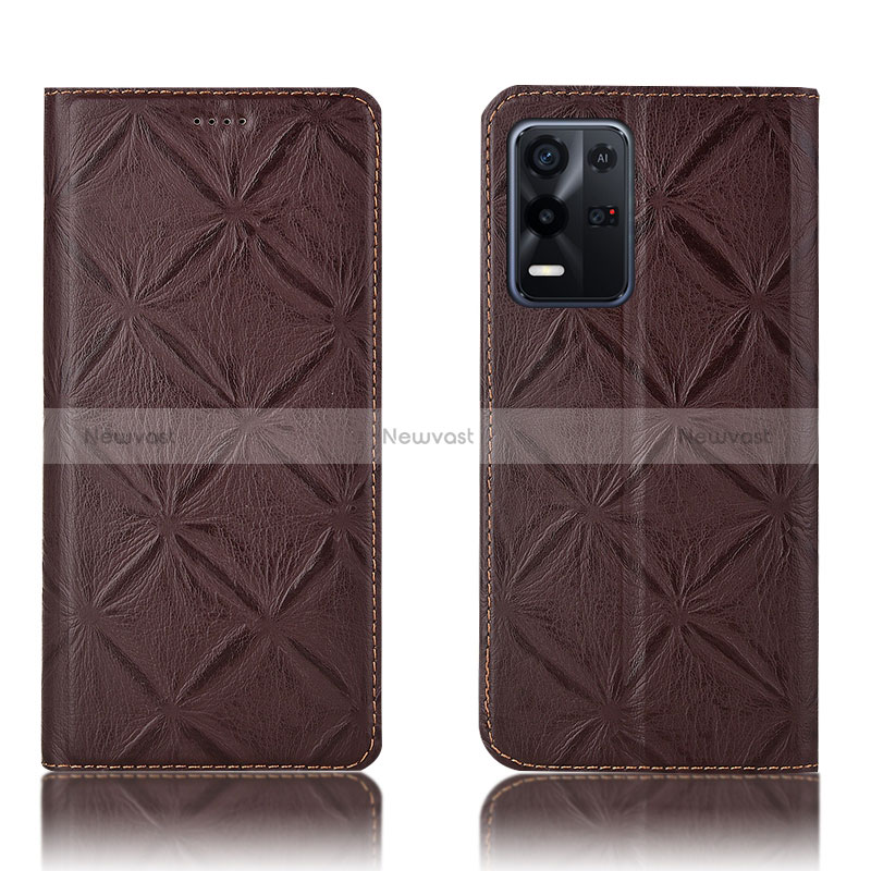 Leather Case Stands Flip Cover Holder H19P for Oppo K9X 5G Brown