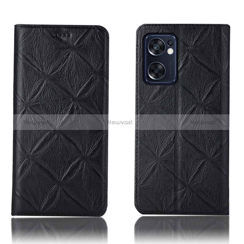 Leather Case Stands Flip Cover Holder H19P for Oppo Reno7 SE 5G Black