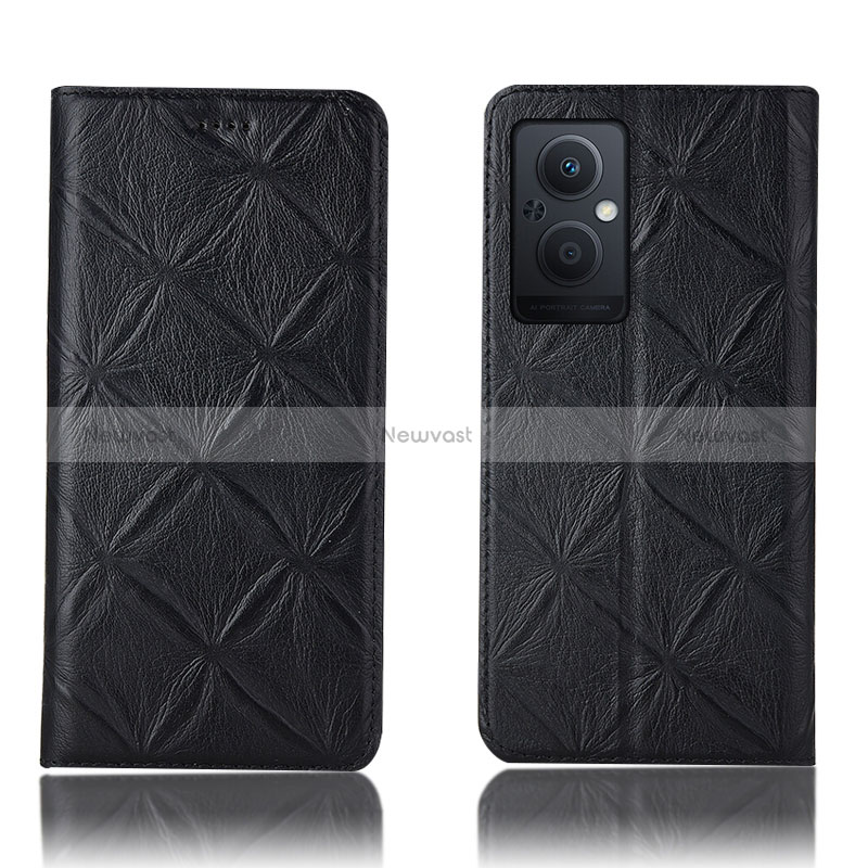 Leather Case Stands Flip Cover Holder H19P for Oppo Reno7 Z 5G Black