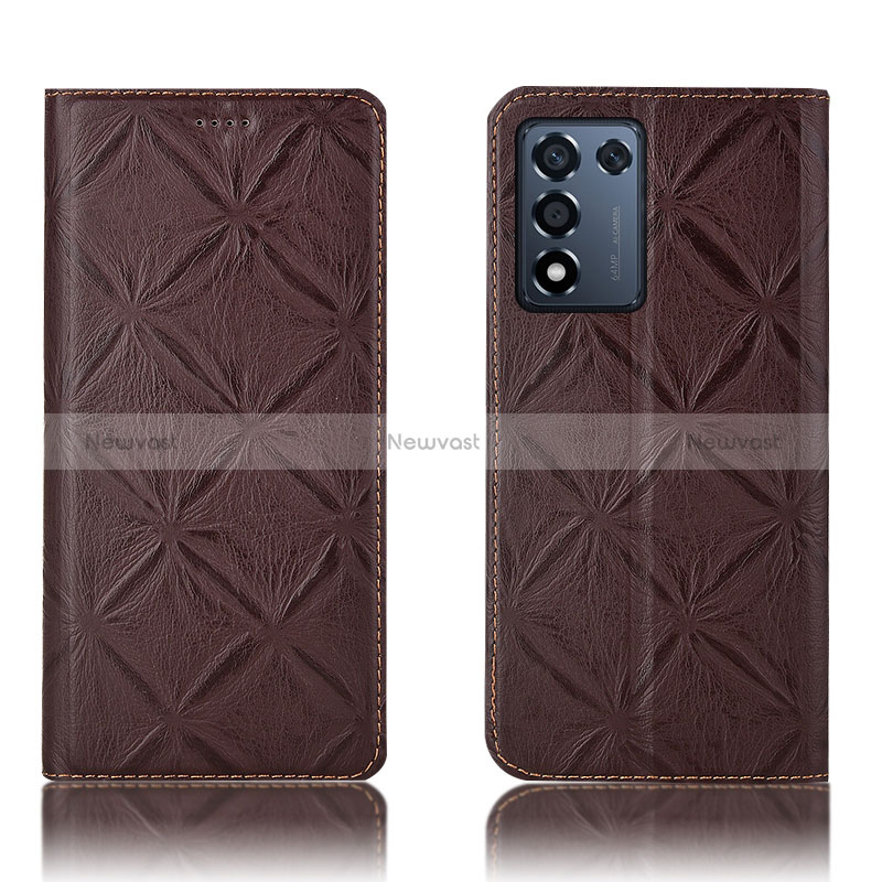 Leather Case Stands Flip Cover Holder H19P for Realme 9 SE 5G Brown