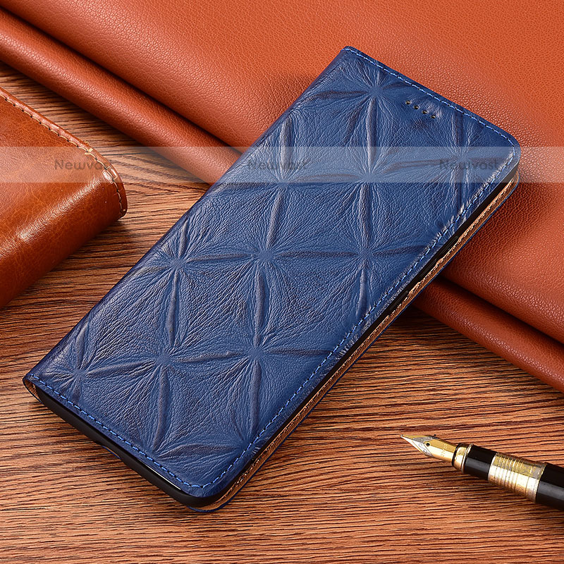 Leather Case Stands Flip Cover Holder H19P for Samsung Galaxy A12 Blue