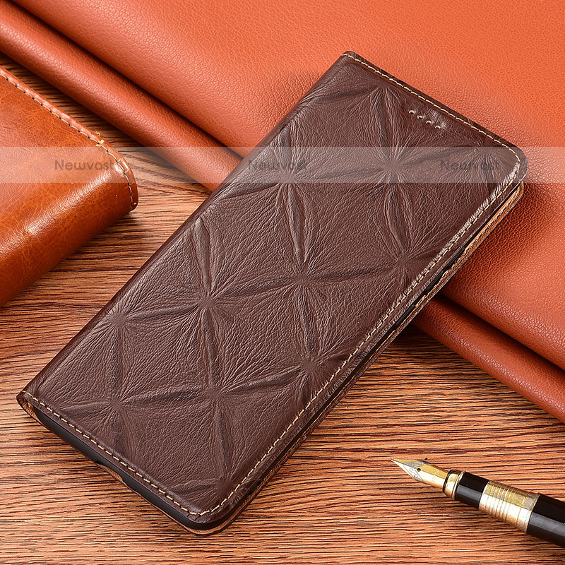 Leather Case Stands Flip Cover Holder H19P for Samsung Galaxy M20 Brown