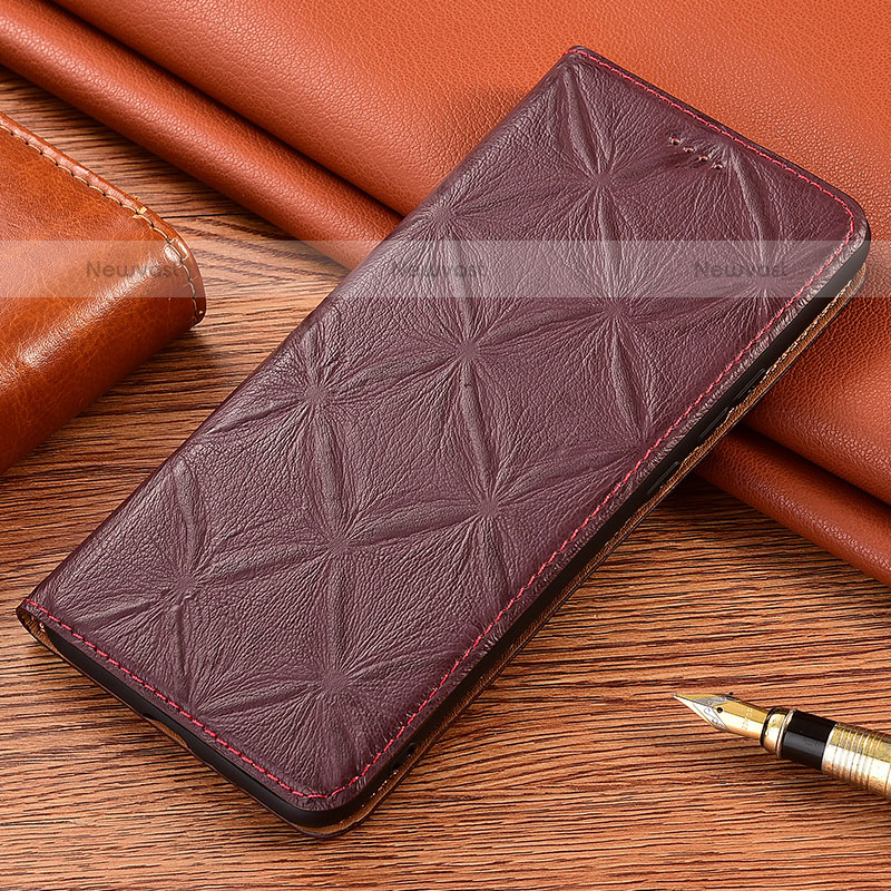 Leather Case Stands Flip Cover Holder H19P for Samsung Galaxy M21 Red Wine