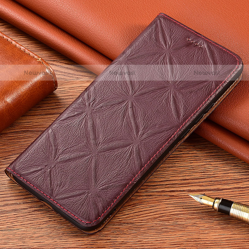 Leather Case Stands Flip Cover Holder H19P for Samsung Galaxy M52 5G Red Wine