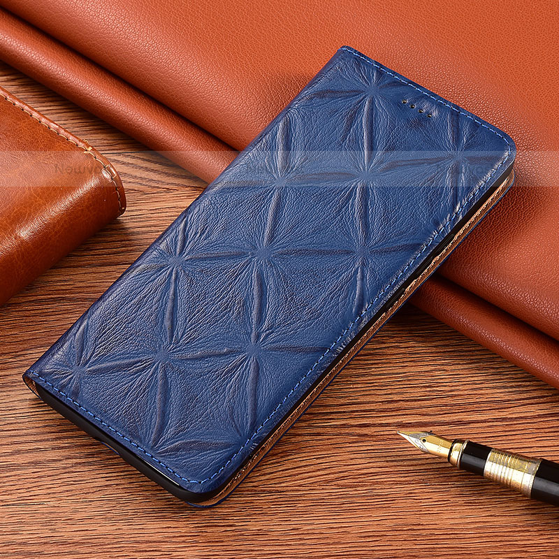 Leather Case Stands Flip Cover Holder H19P for Samsung Galaxy S21 FE 5G Blue