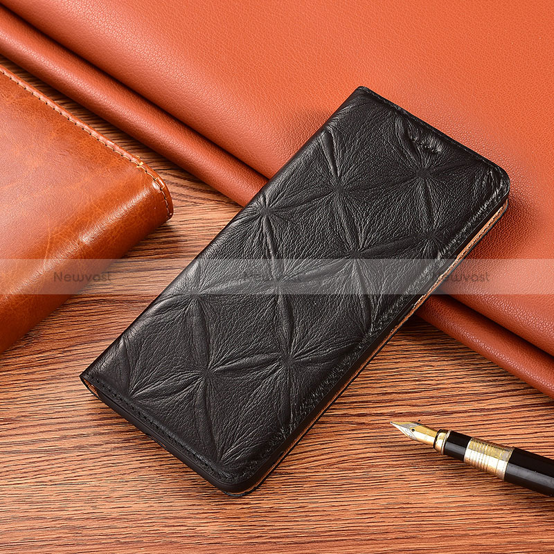 Leather Case Stands Flip Cover Holder H19P for Xiaomi Poco M4 Pro 5G Black