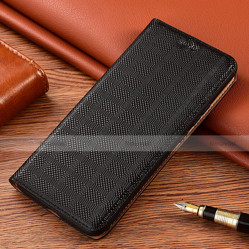 Leather Case Stands Flip Cover Holder H20P for Motorola Moto G42 Black