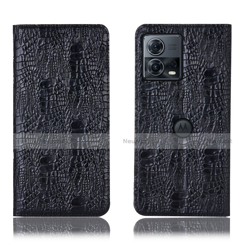 Leather Case Stands Flip Cover Holder H20P for Motorola Moto S30 Pro 5G Black