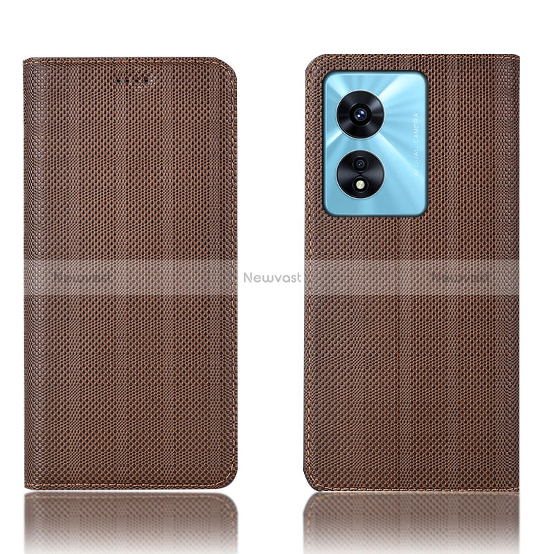 Leather Case Stands Flip Cover Holder H20P for Oppo A18 Brown