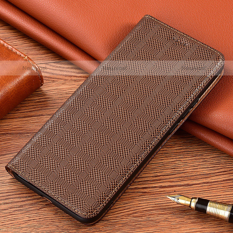 Leather Case Stands Flip Cover Holder H20P for Oppo A53s Brown