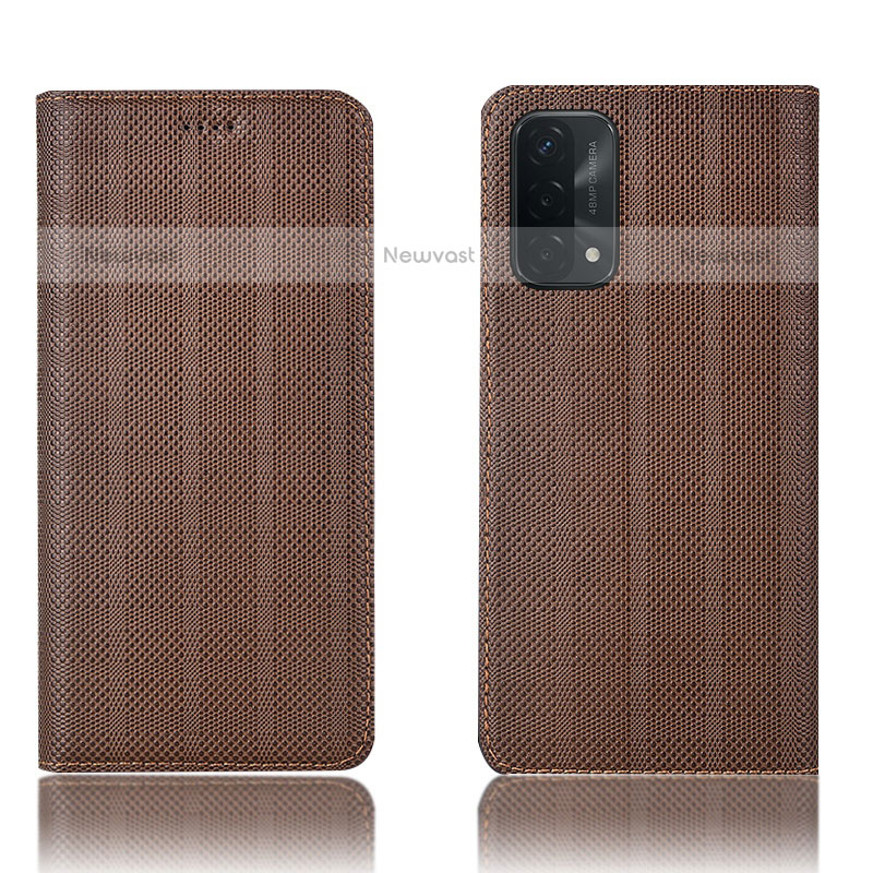 Leather Case Stands Flip Cover Holder H20P for Oppo A93 5G Brown