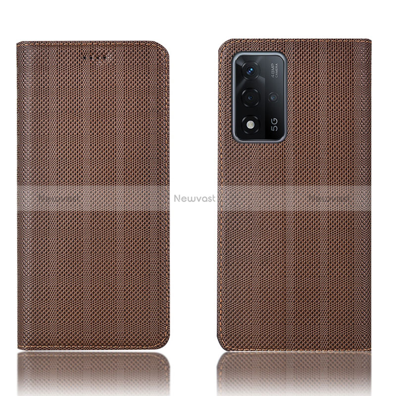 Leather Case Stands Flip Cover Holder H20P for Oppo A93s 5G Brown