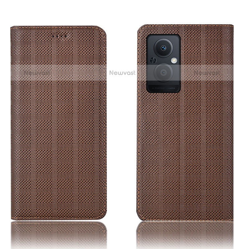 Leather Case Stands Flip Cover Holder H20P for Oppo F21 Pro 5G Brown