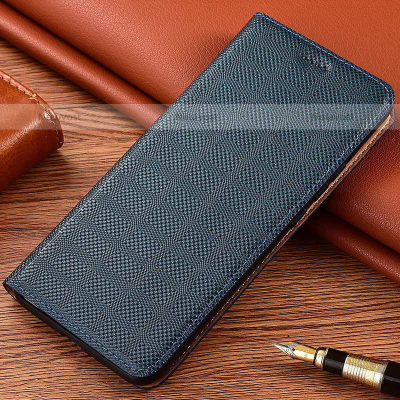 Leather Case Stands Flip Cover Holder H20P for Samsung Galaxy M52 5G Blue