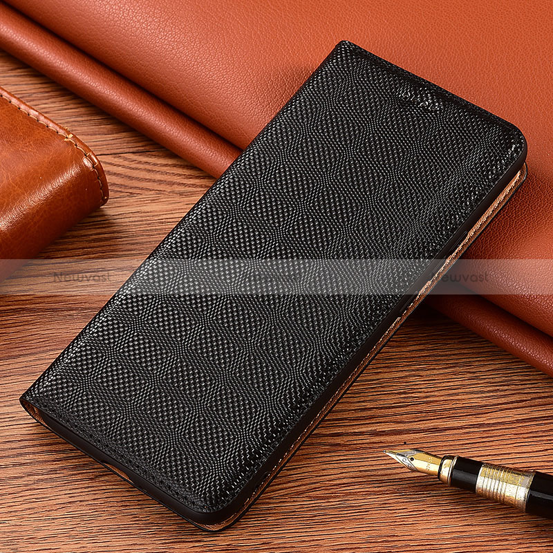 Leather Case Stands Flip Cover Holder H20P for Vivo Y32t Black