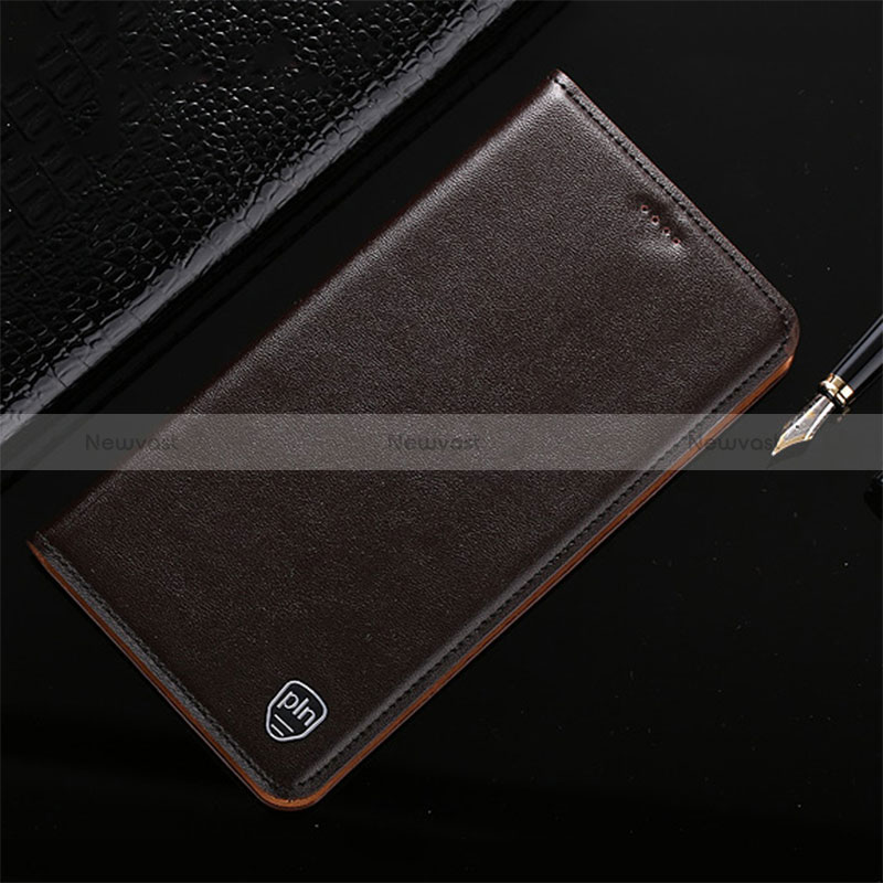 Leather Case Stands Flip Cover Holder H21P for Apple iPhone 12 Mini Brown