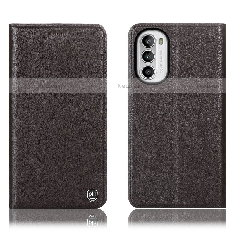 Leather Case Stands Flip Cover Holder H21P for Motorola Moto Edge (2022) 5G Brown