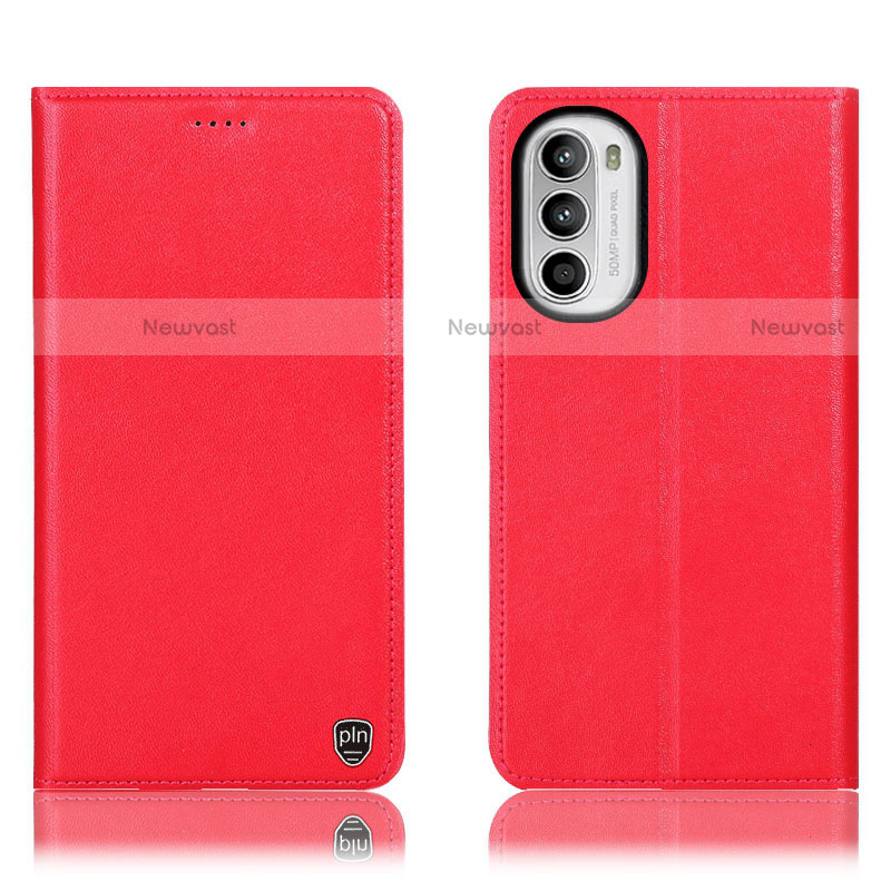 Leather Case Stands Flip Cover Holder H21P for Motorola Moto Edge (2022) 5G Red