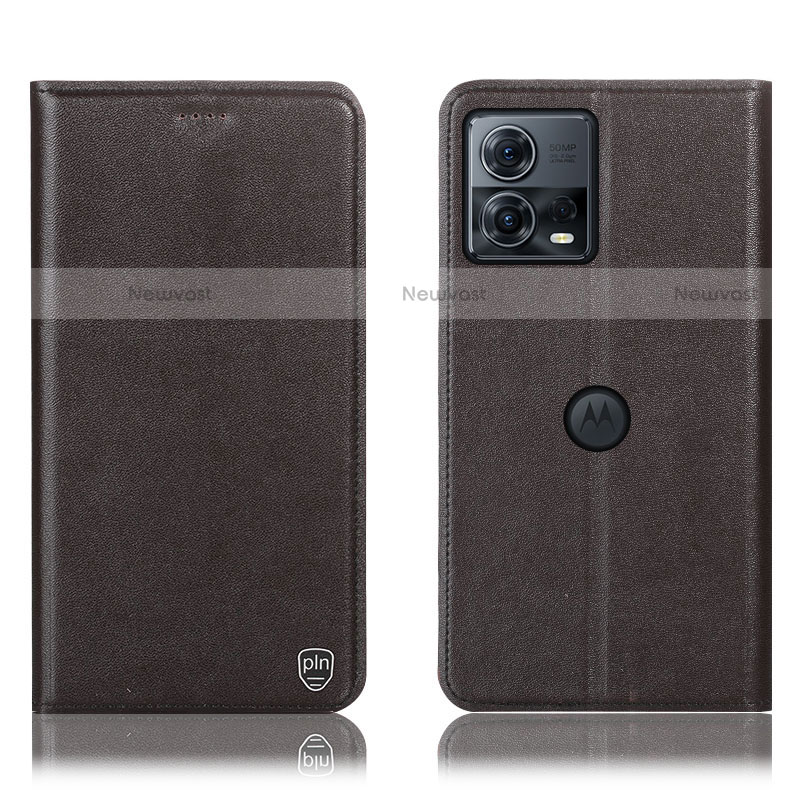 Leather Case Stands Flip Cover Holder H21P for Motorola Moto Edge 30 Fusion 5G Brown