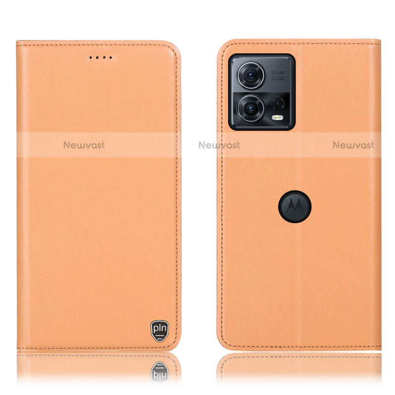 Leather Case Stands Flip Cover Holder H21P for Motorola Moto Edge 30 Fusion 5G Orange