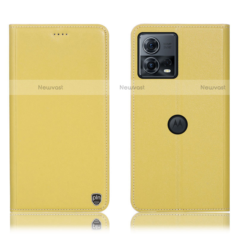 Leather Case Stands Flip Cover Holder H21P for Motorola Moto Edge 30 Fusion 5G Yellow