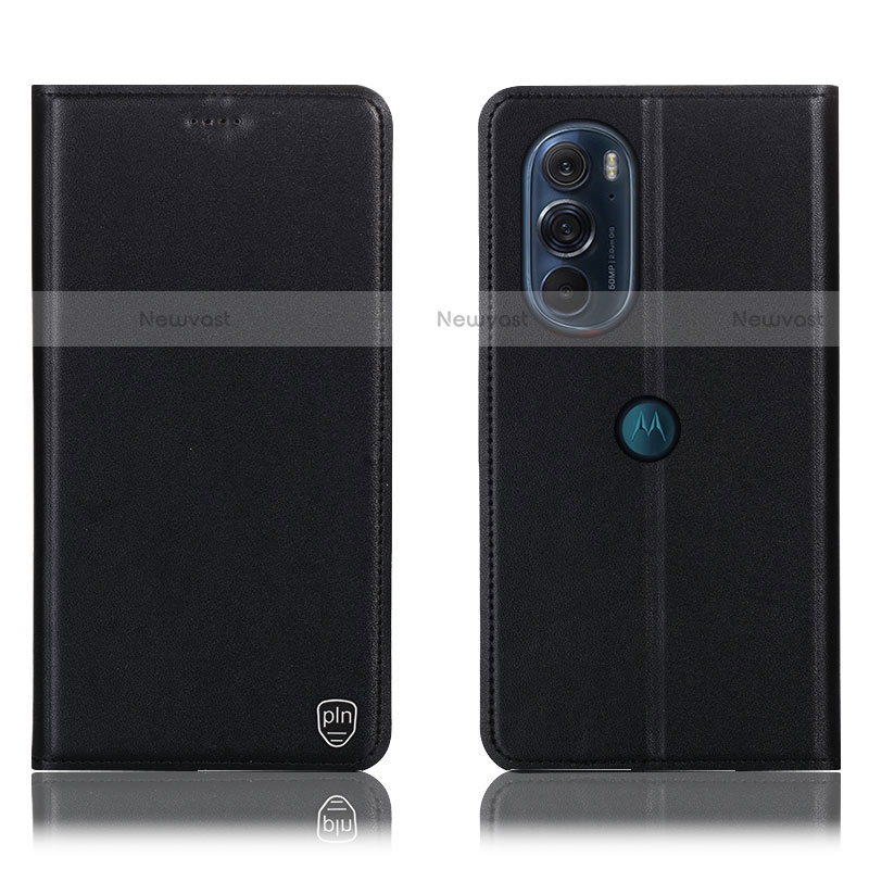 Leather Case Stands Flip Cover Holder H21P for Motorola Moto Edge 30 Pro 5G Black