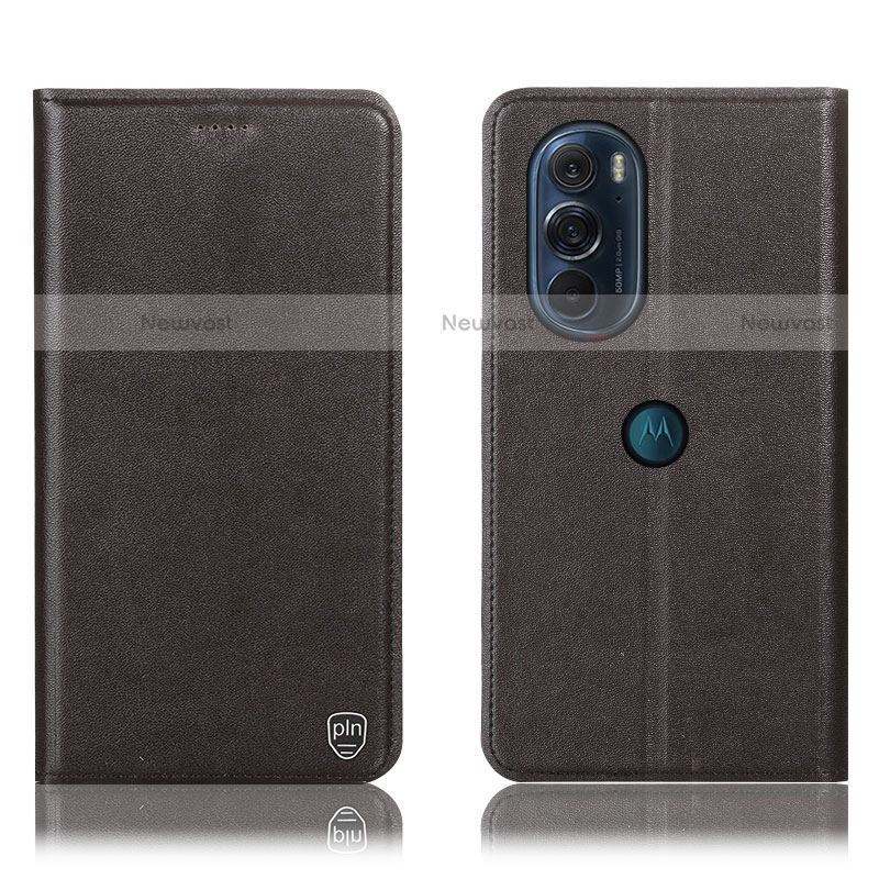 Leather Case Stands Flip Cover Holder H21P for Motorola Moto Edge 30 Pro 5G Brown