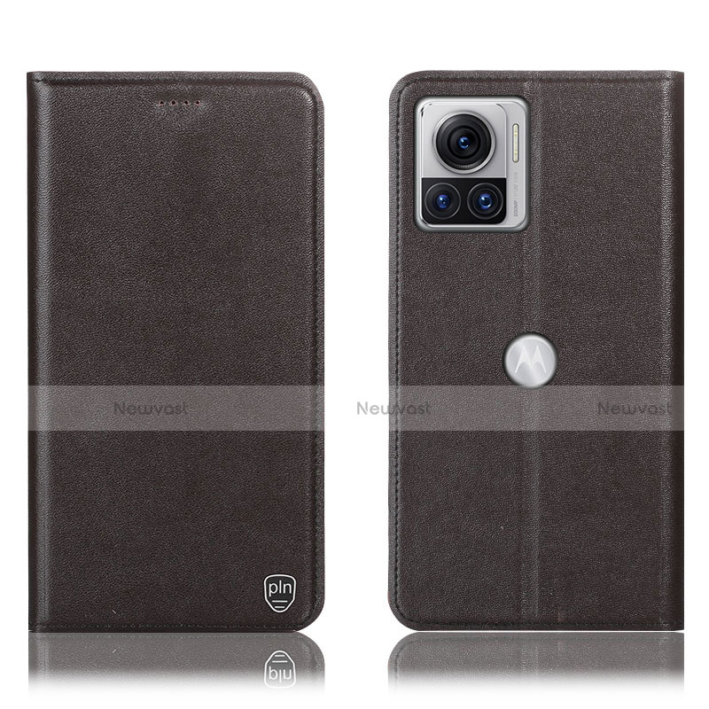 Leather Case Stands Flip Cover Holder H21P for Motorola Moto Edge 30 Ultra 5G Brown