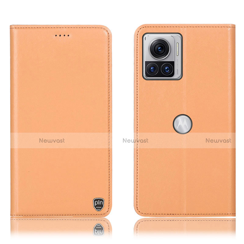 Leather Case Stands Flip Cover Holder H21P for Motorola Moto Edge 30 Ultra 5G Orange