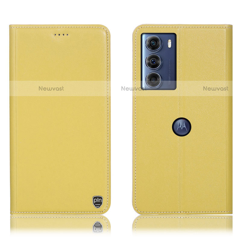 Leather Case Stands Flip Cover Holder H21P for Motorola Moto Edge S30 5G Yellow