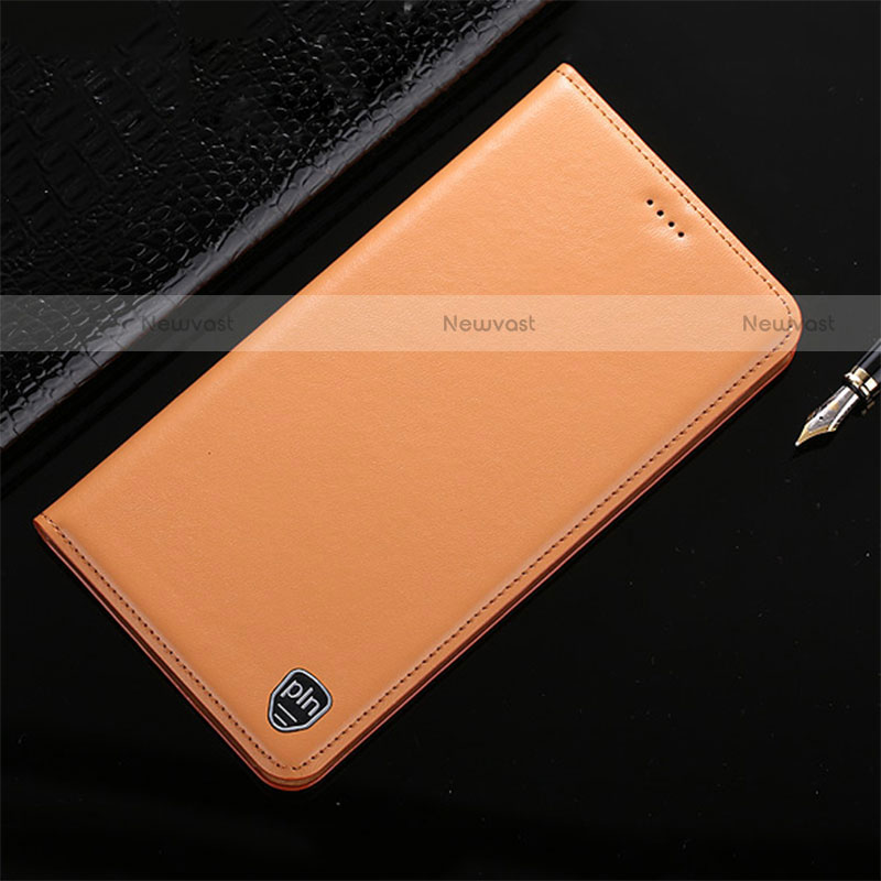 Leather Case Stands Flip Cover Holder H21P for Motorola Moto G Play (2023) Orange