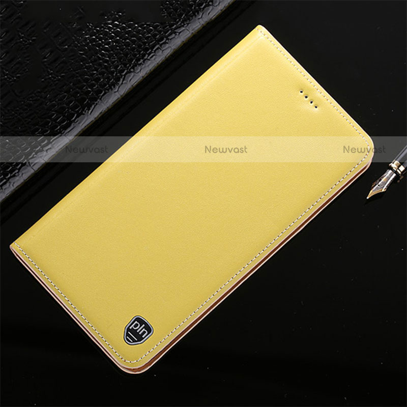 Leather Case Stands Flip Cover Holder H21P for Motorola Moto G Play (2023) Yellow