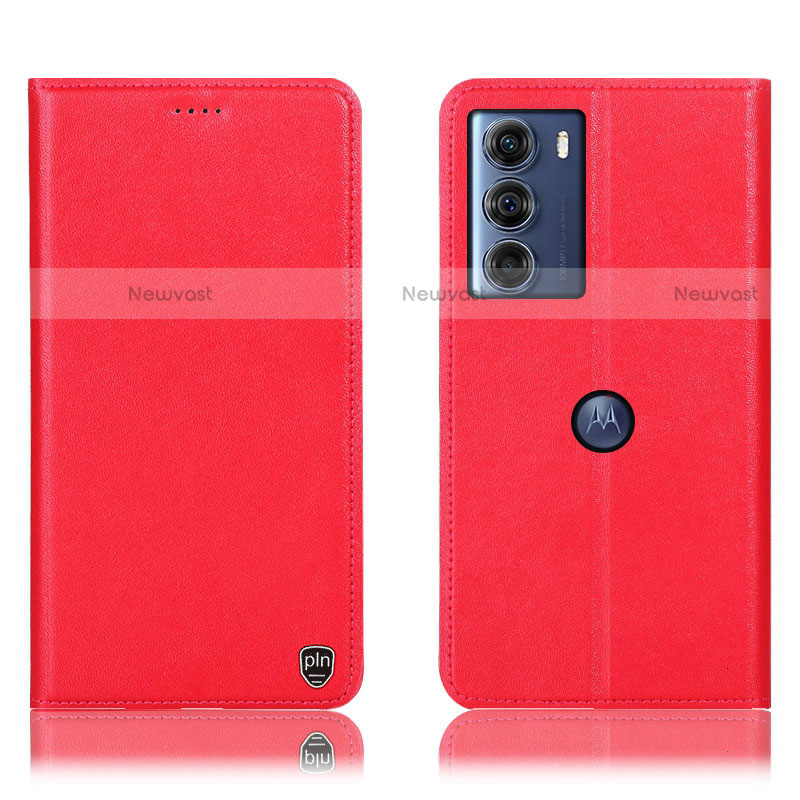 Leather Case Stands Flip Cover Holder H21P for Motorola Moto G200 5G Red