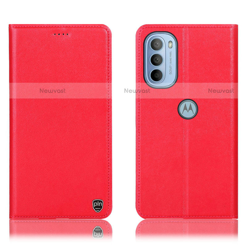 Leather Case Stands Flip Cover Holder H21P for Motorola Moto G31 Red