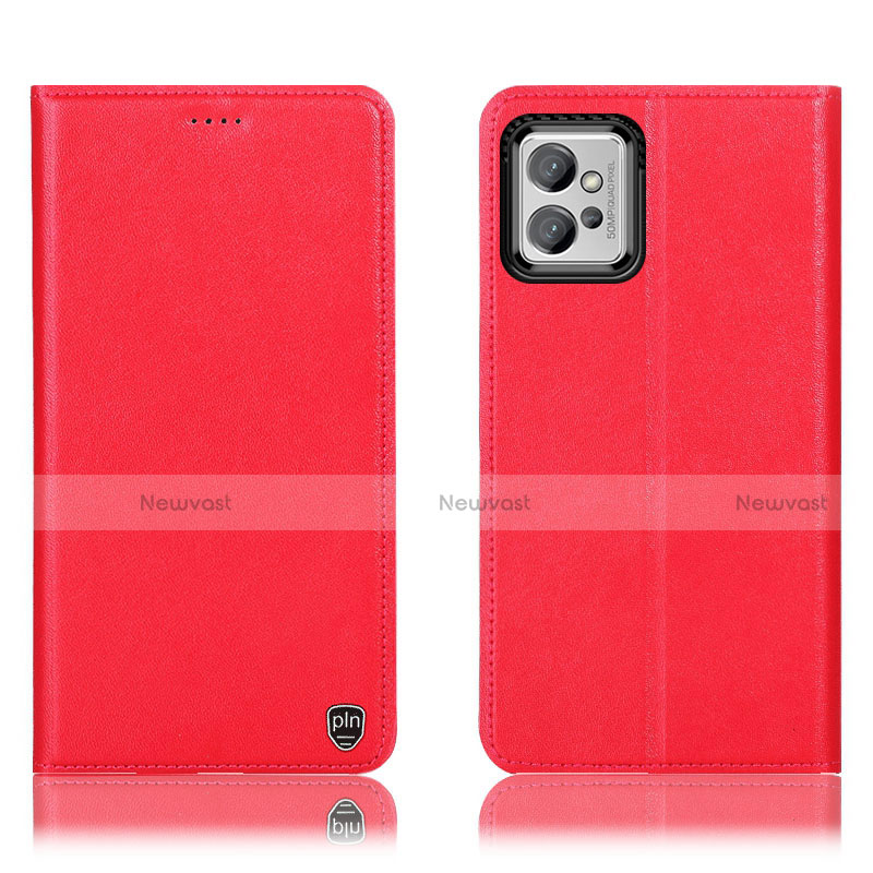 Leather Case Stands Flip Cover Holder H21P for Motorola Moto G32 Red