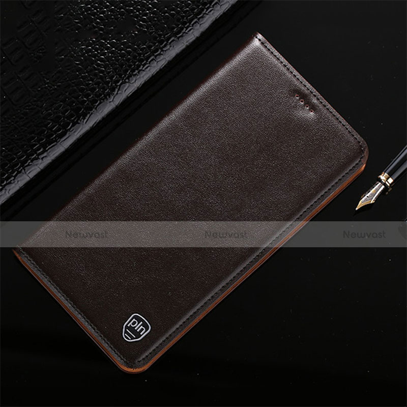 Leather Case Stands Flip Cover Holder H21P for Motorola Moto G42 Brown