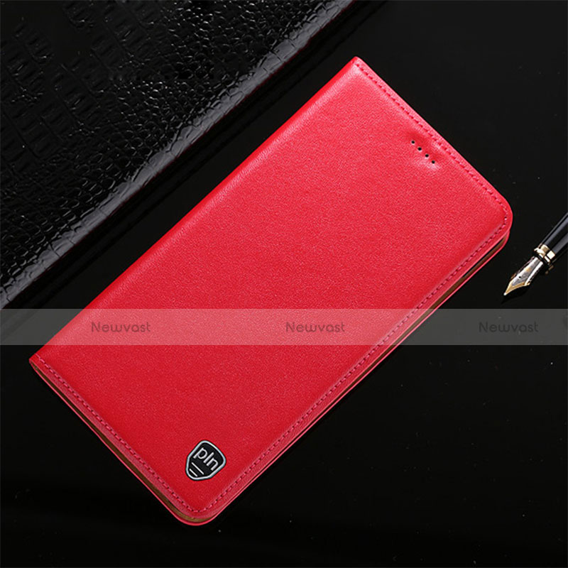 Leather Case Stands Flip Cover Holder H21P for Motorola Moto G62 5G Red