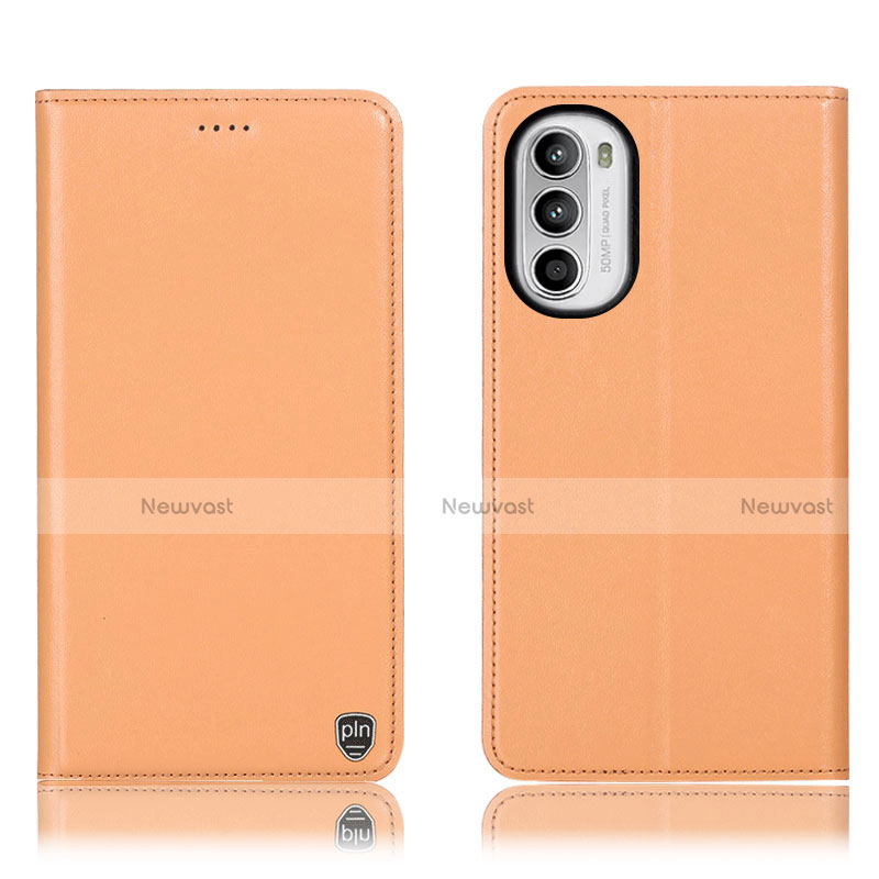 Leather Case Stands Flip Cover Holder H21P for Motorola Moto G71s 5G Orange