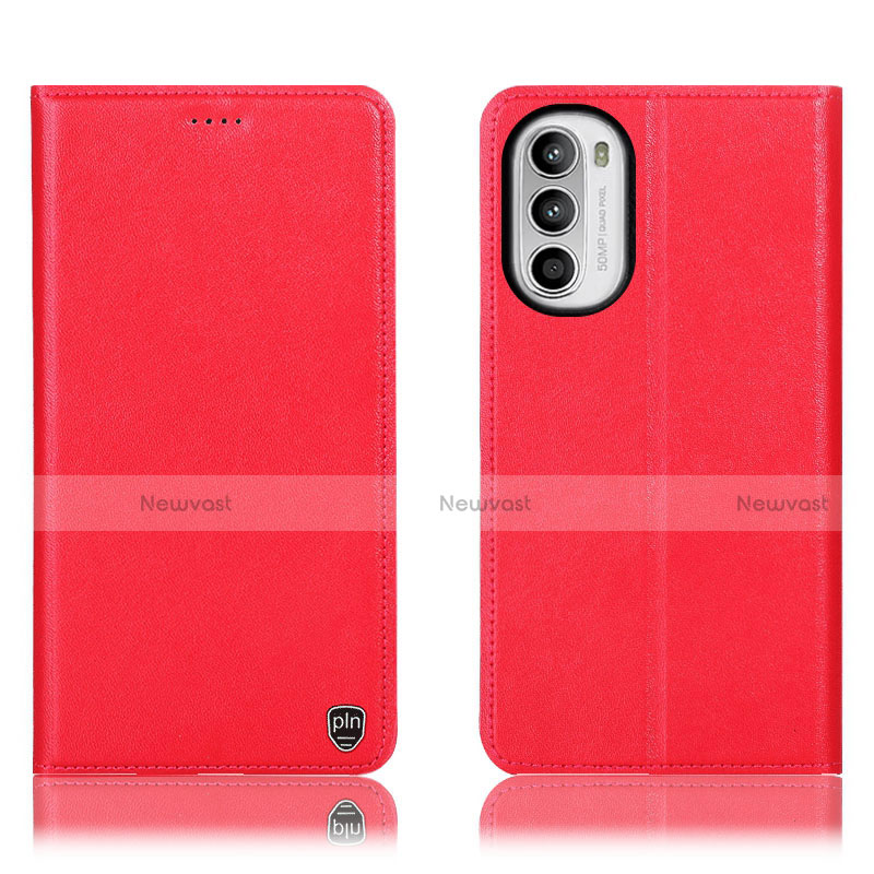 Leather Case Stands Flip Cover Holder H21P for Motorola Moto G71s 5G Red