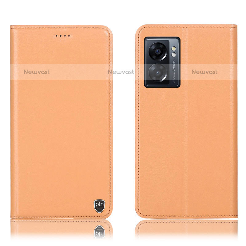 Leather Case Stands Flip Cover Holder H21P for OnePlus Nord N300 5G Orange