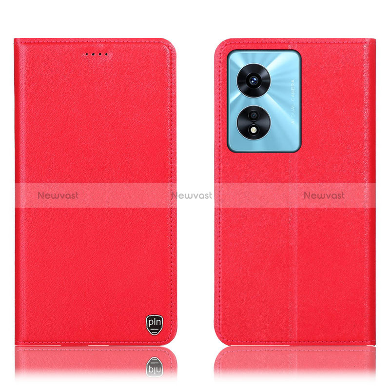 Leather Case Stands Flip Cover Holder H21P for Oppo A18 Red