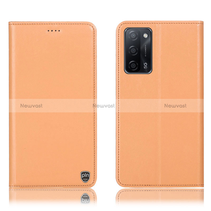 Leather Case Stands Flip Cover Holder H21P for Oppo A53s 5G Orange