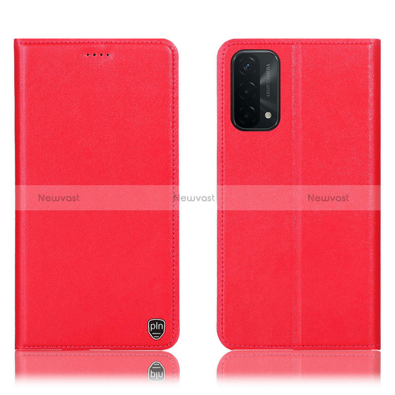 Leather Case Stands Flip Cover Holder H21P for Oppo A54 5G Red