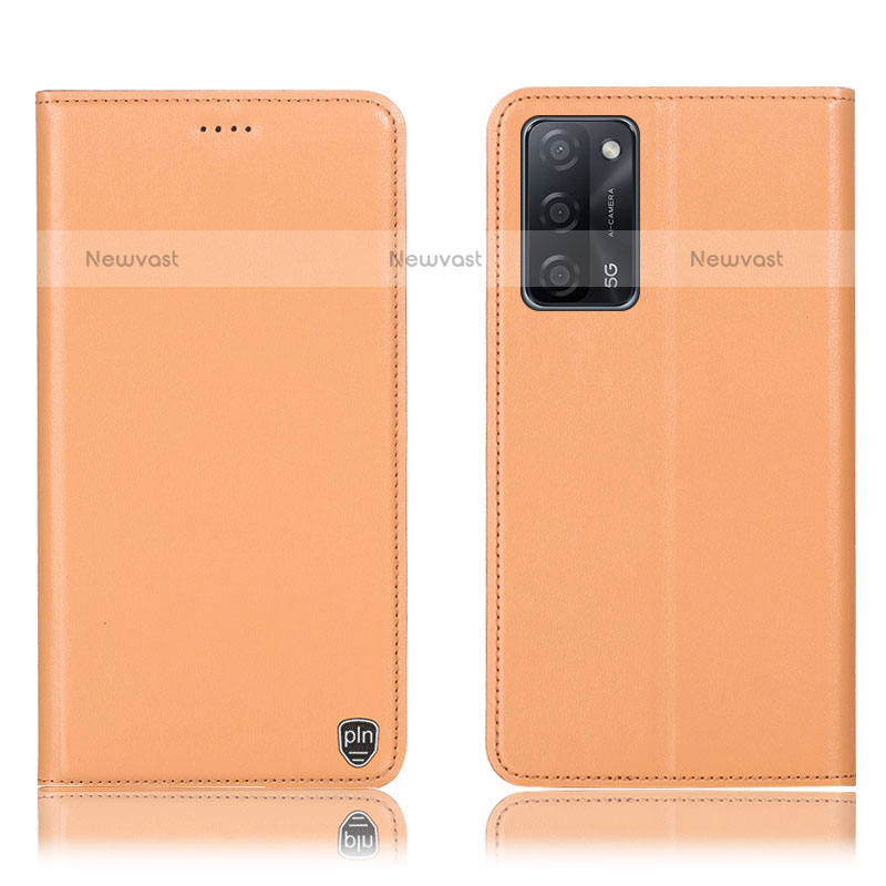 Leather Case Stands Flip Cover Holder H21P for Oppo A55 5G Orange