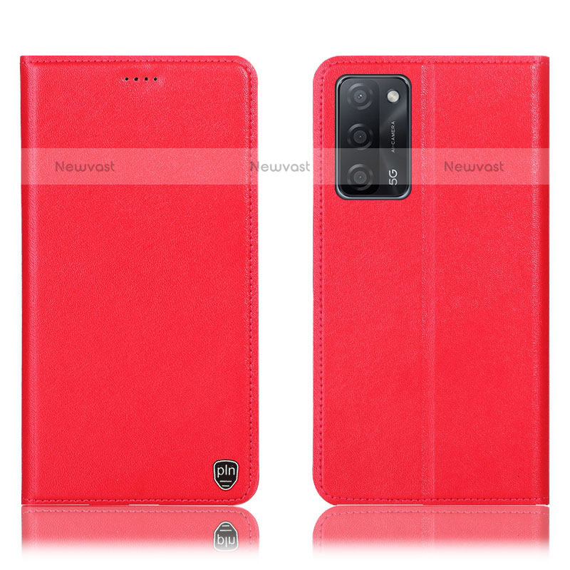 Leather Case Stands Flip Cover Holder H21P for Oppo A55 5G Red