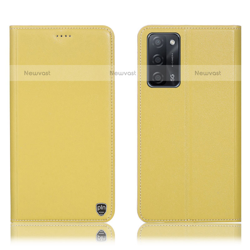 Leather Case Stands Flip Cover Holder H21P for Oppo A55 5G Yellow