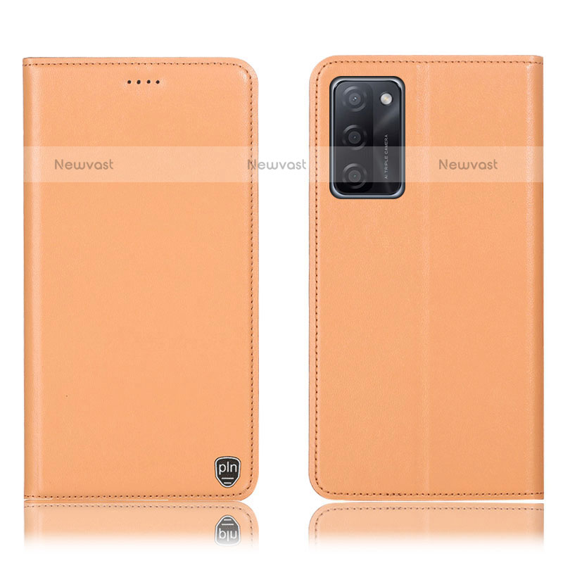 Leather Case Stands Flip Cover Holder H21P for Oppo A55S 5G Orange