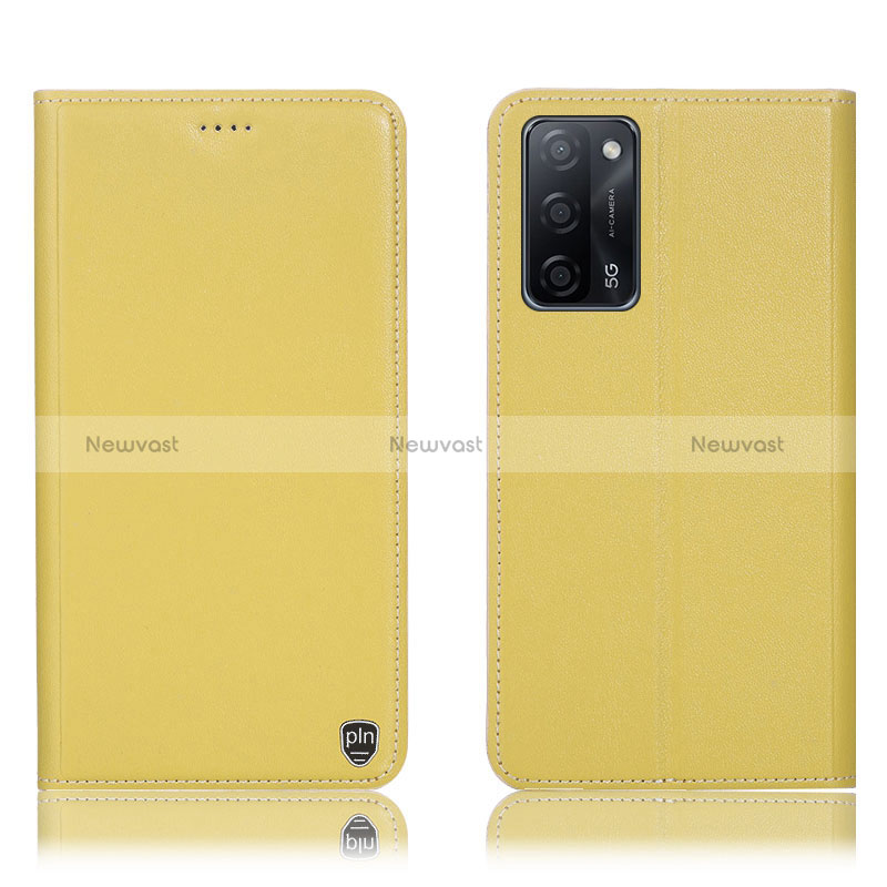 Leather Case Stands Flip Cover Holder H21P for Oppo A56 5G Yellow